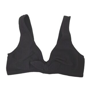 & Other Stories Swim Top Womens 12 Black Textured Bralette Tie Front Lined NWT